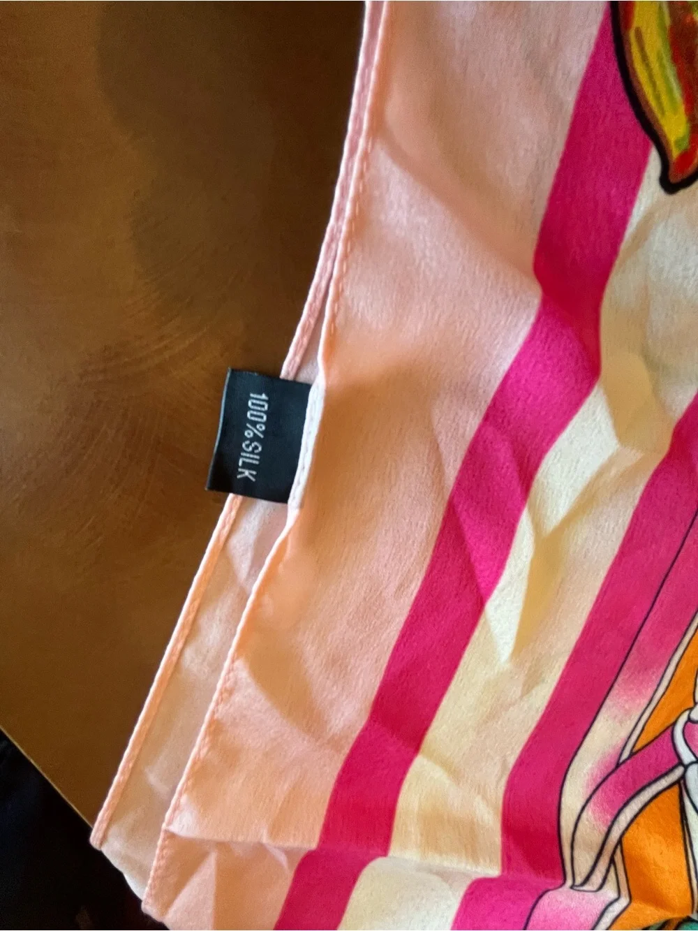 Vibrant Orange & Pink Illustrated Silk Scarf 100% silk E& A